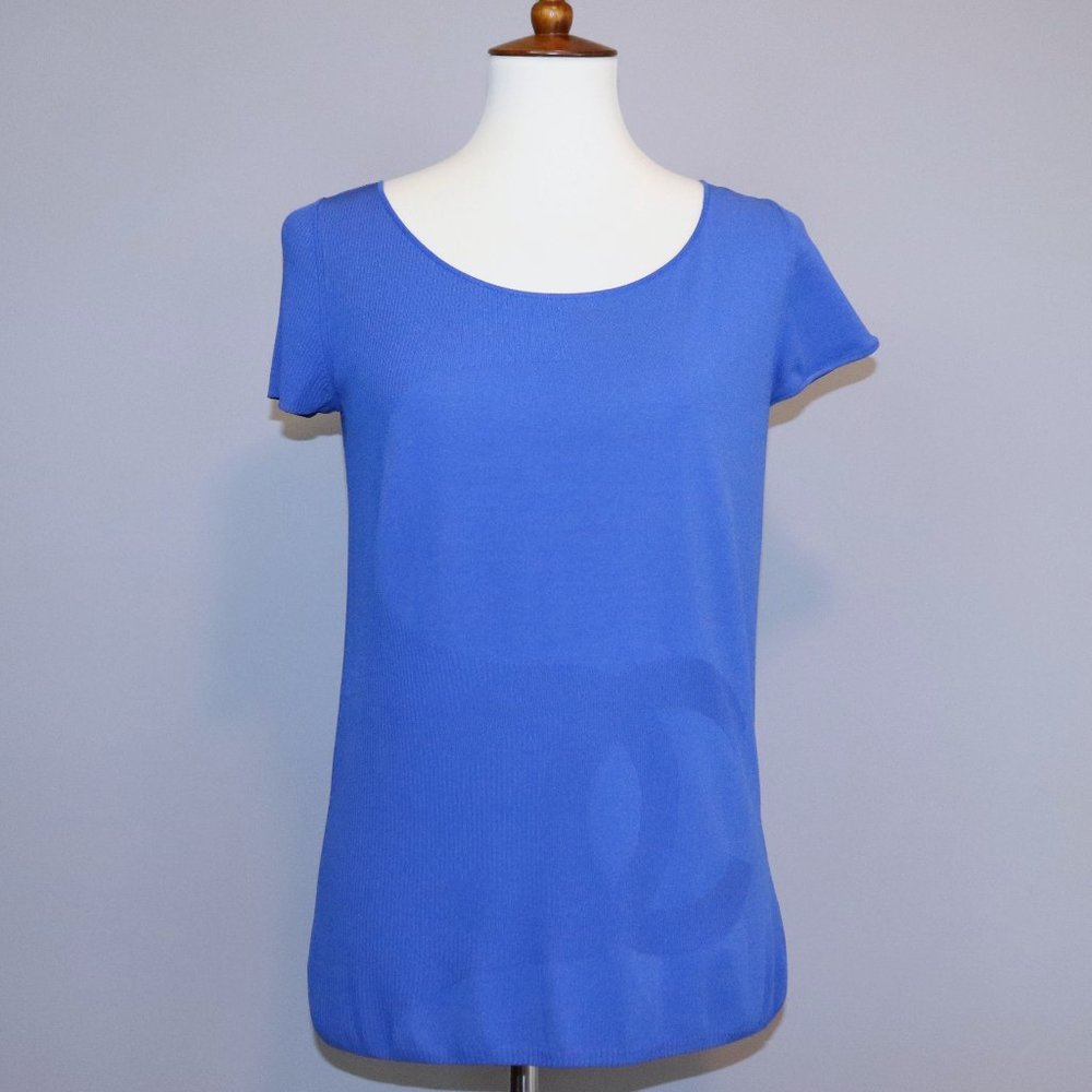 CHANEL Sz 42 Coco Mark CC Logo Short Sleeve Blouse Top Cruise Collection Small